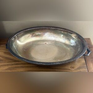 Antique Silver Plate Serving Dish W/Handles Oval 10”x6”x1”